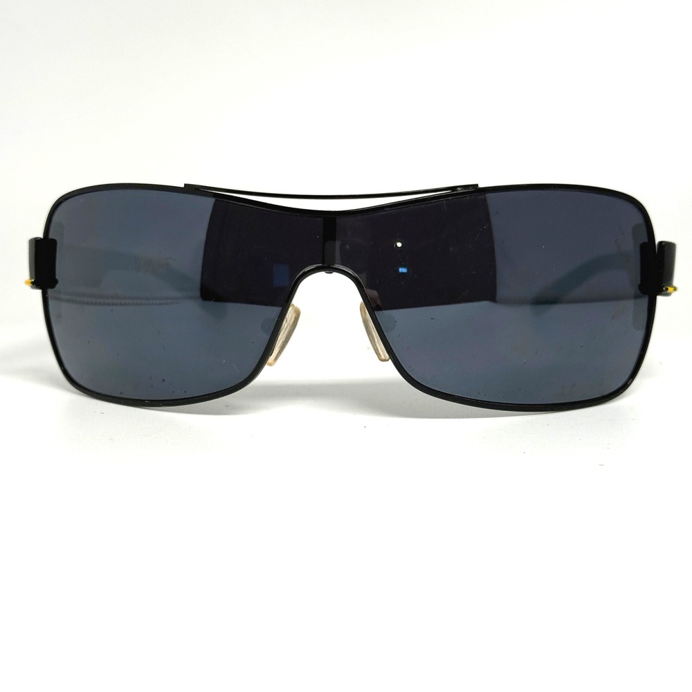 Khan KN-M3726 Shield Sunglasses Black Yellow Winged Crest Logo‎ Mens Wrap
